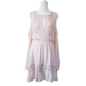 Love Fire Pink Cream Boho Dress Bell Sleeves Keyhole